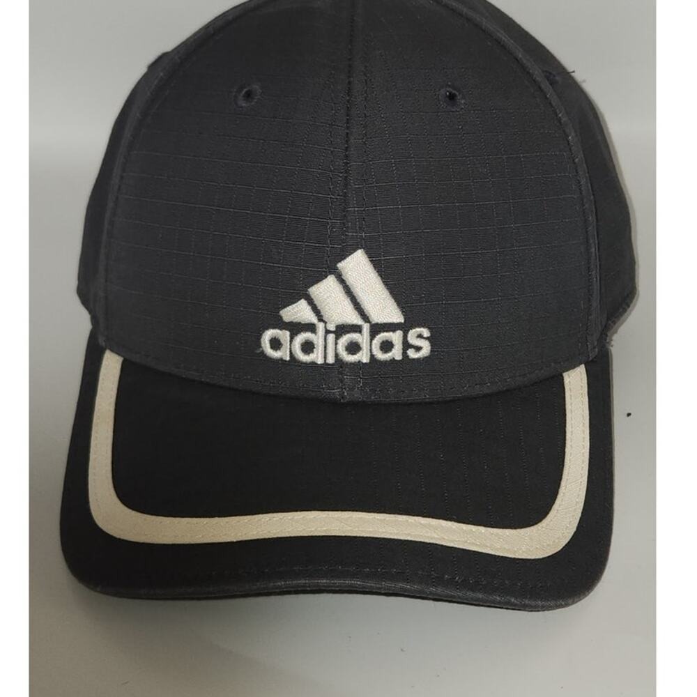 Adidas White Logo on Black Hat with White line on Brim EUC